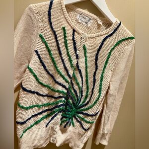 Anthropologie Field Flower Cardigan Blue 💙 Green ☘️🍀Firecracker Detail Large